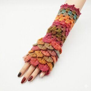Handmade Crochet Fingerless Dragonscale Gloves